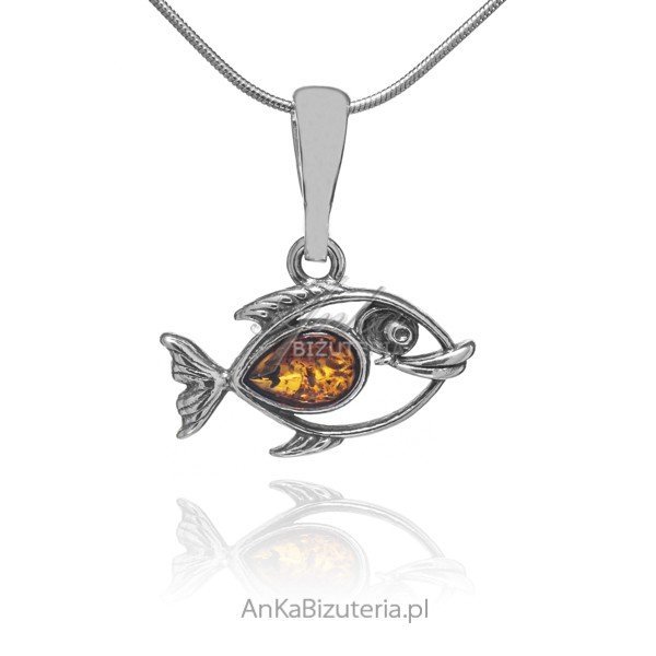 ankabizuteria.pl Zawieszka srebrna z bursztynem RYBA PIRANIA