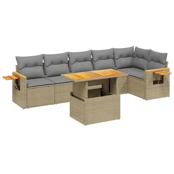 Zestaw mebli ogrodowych modułowych beżowy z poduszkami, 55-100 x 55-62 x
