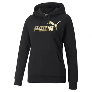 Kurtki i kamizelki sportowe damskie - Damska bluza dresowa nierozpinana z kapturem PUMA ESS+ Metallic Logo Hoodie FL - grafika 1