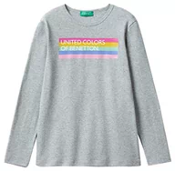 Koszulki dla dziewczynek - United Colors of Benetton Koszulka dziewczęca z krótkim rękawem, Grigio Melange Medio 501, S - miniaturka - grafika 1
