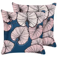 Poduszki dekoracyjne - 2 welurowe poduszki dekoracyjne w liście 45 x 45 cm niebiesko-różowe CHRYSANTHEMUM - miniaturka - grafika 1