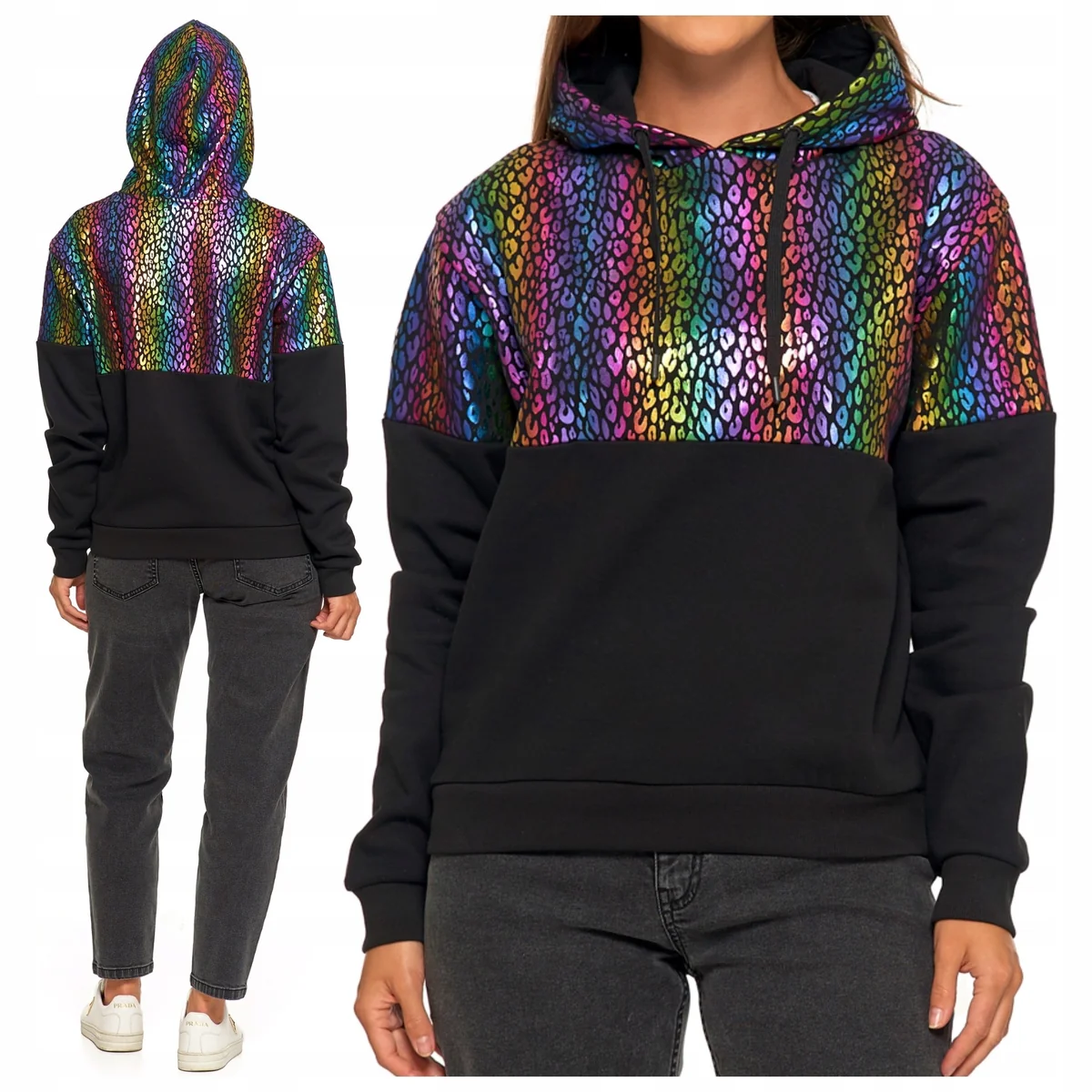 Bluza Damska Ciepła Bawełna Wygodna z Kapturem Ocieplana Miękka 3XL MORAJ hoodie wkładana przez głowę, wielokolorowa, mix wzorów