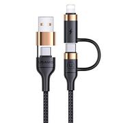 Kable USB - USAMS Kabel pleciony U62 2xUSB-C/USB-A /lightning 1,2m PD Fast Charge czarny/black SJ483USB01 (US-SJ483) - miniaturka - grafika 1