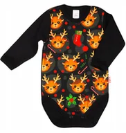 Body dla niemowląt - Body długi rękaw Świąteczne Reniferki CZARNE r 98 KLEKLE - miniaturka - grafika 1
