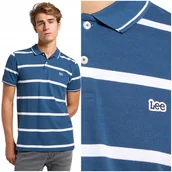 Koszulki męskie - Lee PIQUE POLO Orion Stripe niebieska bawełniana polówka w paski z logo L - miniaturka - grafika 1