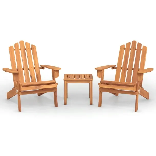 Drewniany zestaw wypoczynkowy Adirondack z akacji, 2 krzesła, stolik 75x84