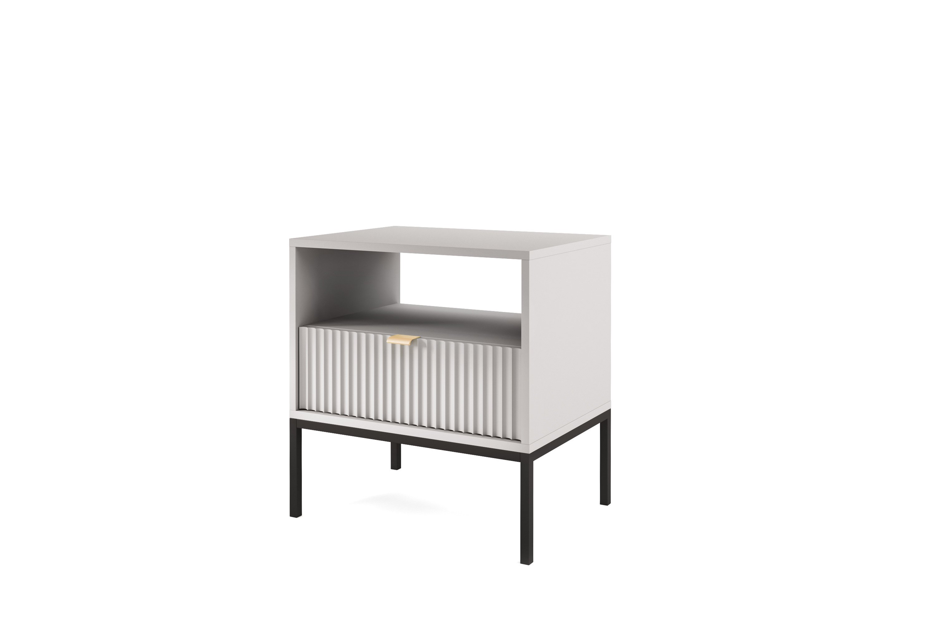 Szafka nocna: dwie szuflady, kolor: szary, kolor ramy: czarny Wymiary mebla: szer. 54 cm, wys. 56 cm, gł. 39 cm