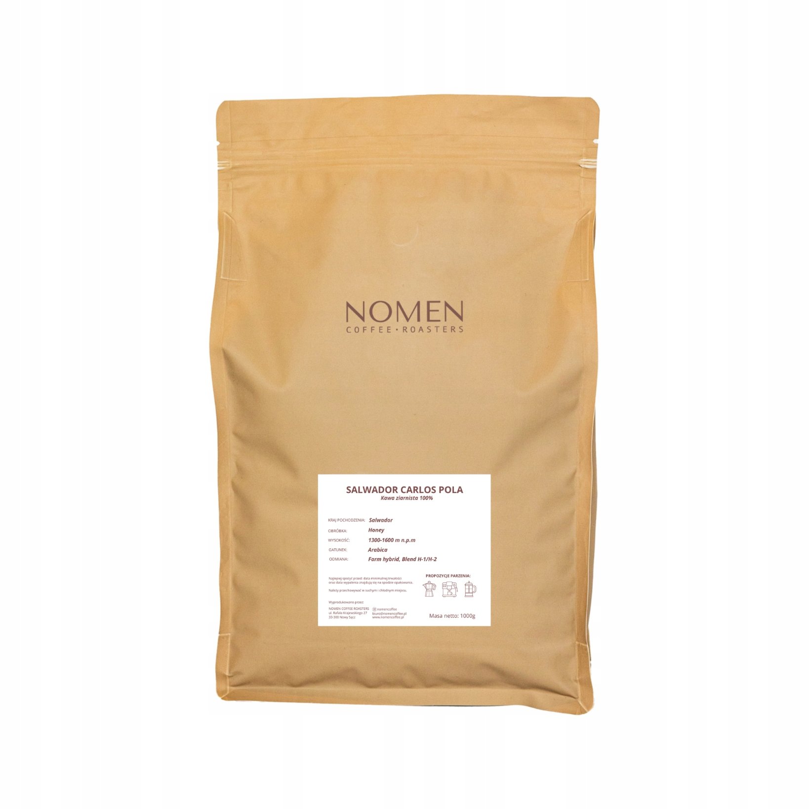 Kawa ziarnista Salwador Carlos Pola 1Kg 100% Arabica do ekspresu
