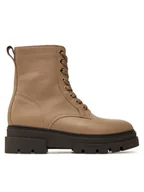 Botki damskie - Tommy Hilfiger Botki Bicolor Leather Lace-Up FW0FW08160 Beżowy - miniaturka - grafika 1