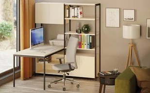 Ścianka półkowa HOME OFFICE z szafką półkową, biała/szara - Inne meble biurowe - miniaturka - grafika 4