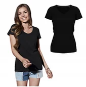 Koszulki i topy damskie - T-shirt Koszulka Damska SLIM Elastic Dekolt V Jakość STEDMAN 9710 CZARNA M - miniaturka - grafika 1