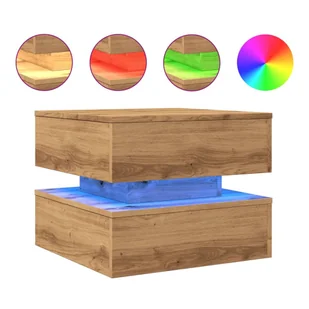 vidaXL Stolik kawowy z oświetleniem LED Artisan dąb 50x50x40 cm - Ławy i stoliki kawowe - miniaturka - grafika 1