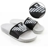 Klapki i japonki męskie - Klapki męskie Emporio Armani biało-czarne wsuwane logo wsuwane r 45 - miniaturka - grafika 1