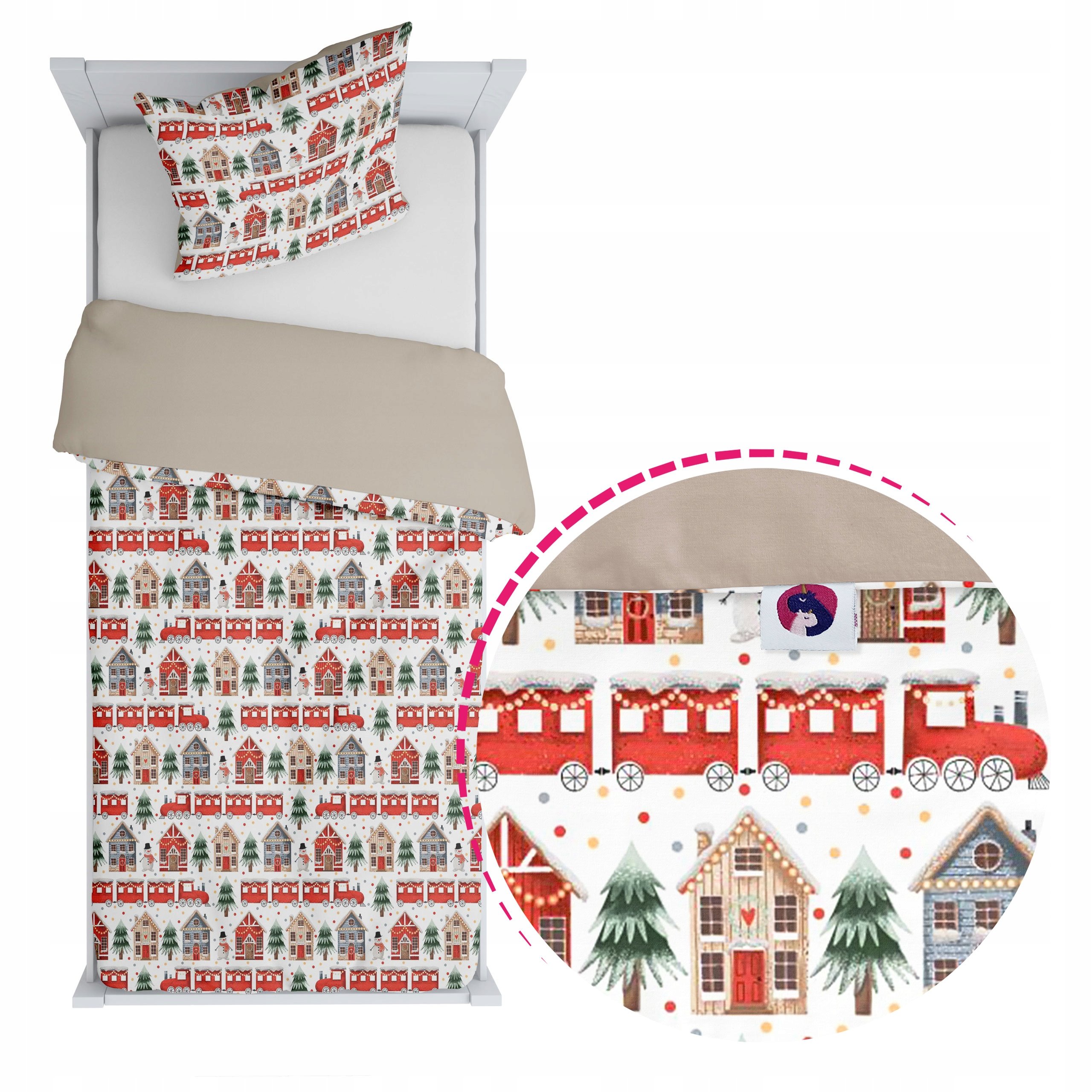 Pościel 150x200 Poszwa na kołdrę i poduszkę 50x60 Bawełna Zimowe Miasteczko