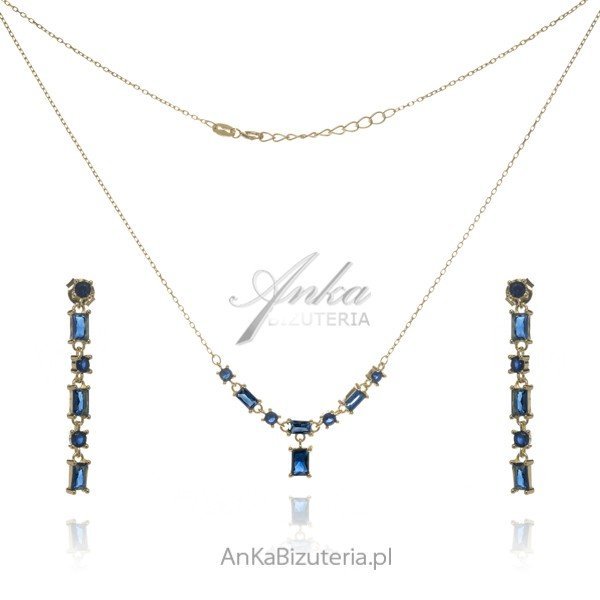 ankabizuteria.pl Kolczyki i naszyjnik srebrny pozłacany z szafirowymi