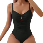 Stroje kąpielowe - Jednoczęściowy strój kąpielowy z ozdobnym dekoltem - Czarny M - miniaturka - grafika 1