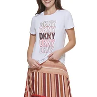 Koszulki i topy damskie - DKNY Damska koszulka z wieloma logo, graficzna, biały/wielokolorowy, S - miniaturka - grafika 1