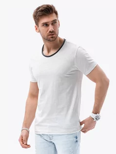 Koszulki męskie - T-shirt męski bawełniany - ecru V6 S1385 - grafika 1