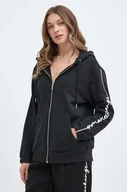 Bluzy damskie - Armani Exchange bluza damska kolor czarny z kapturem z nadrukiem - miniaturka - grafika 1
