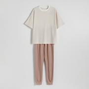 Piżamy damskie - Reserved - Piżama ze strukturalnej dzianiny - Brązowy - miniaturka - grafika 1