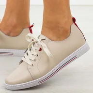 Półbuty damskie - Beżowe skórzane półbuty, tenisówki damskie S.Barski 268R - S.BARSKI - miniaturka - grafika 1