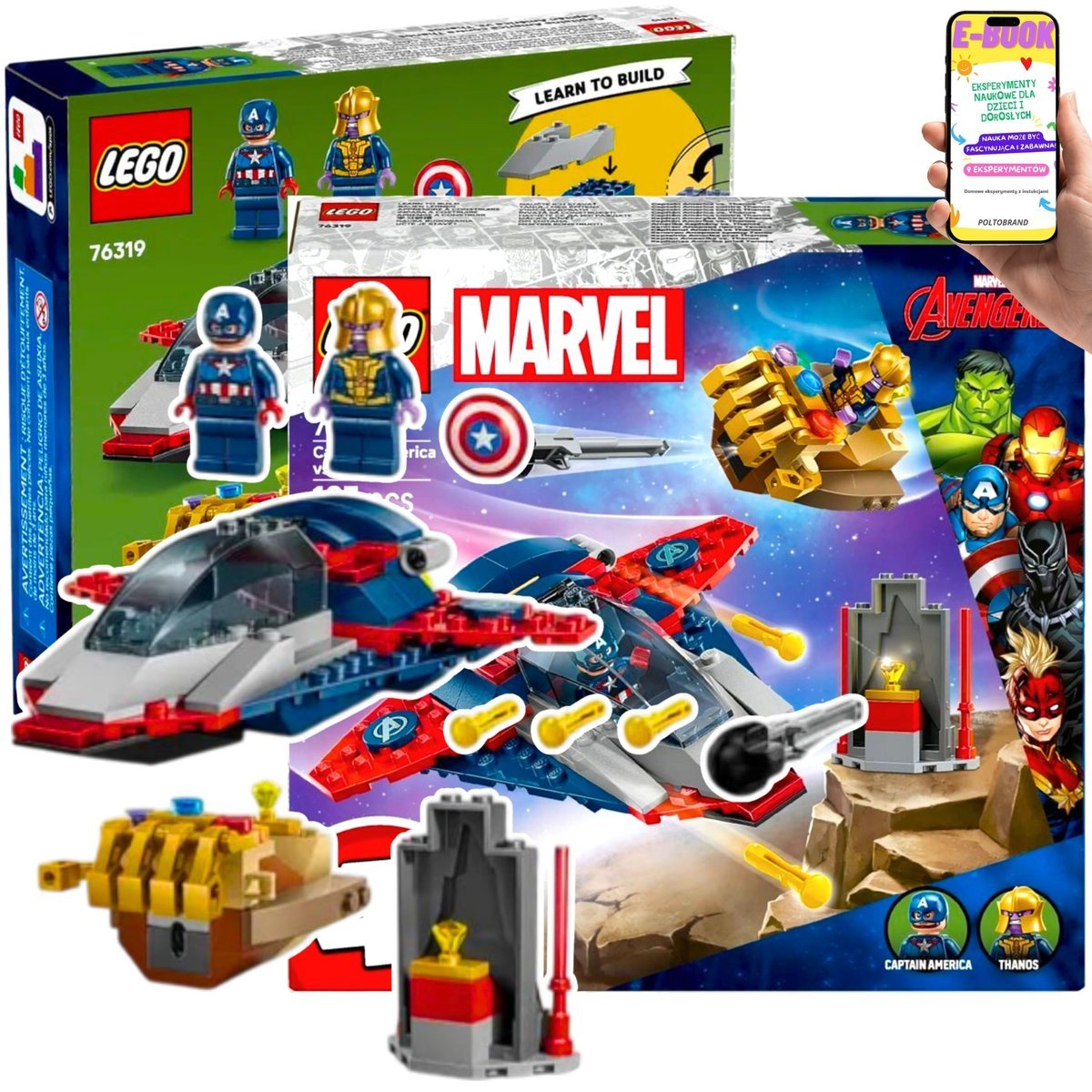 LEGO DLA CHŁOPCA MARVEL KAPITAN AMERYKA kontra THANOS (76319) Super zabawa dla dzieci 4+ Lego Na Prezent Klocki + EBOOK