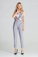 Spodnie damskie - KLASYCZNE spodnie damskie ELEGANCKIE ZAKŁADKI ZWĘŻANE szare M - miniaturka - grafika 1