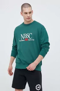 Bluzy męskie - New Balance bluza bawełniana męska kolor zielony z nadrukiem - grafika 1