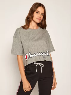 Koszulki i topy damskie - Champion T-Shirt Cropped Script Logo Print Boxy 112655 Szary Oversize - grafika 1