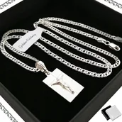 Łańcuszki - SREBRNY ŁAŃCUSZEK ROMBO + MEDALIK KOMUNIJNY SREBRO PRÓBY 925 55CM + DARMOWE DODATKI - miniaturka - grafika 1