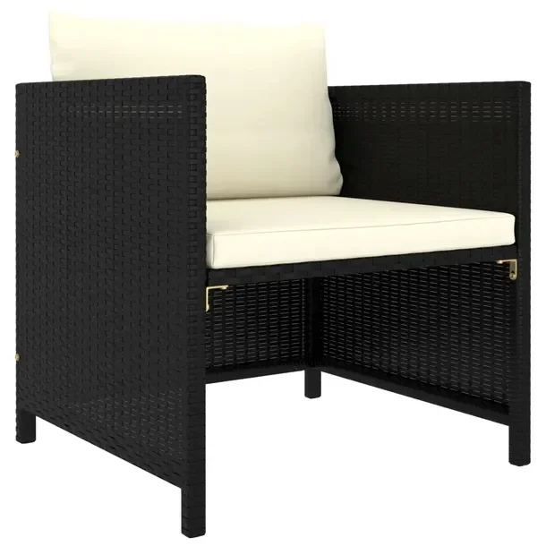 vidaXL Fotel ogrodowy z poduszkami, rattan PE, czarny