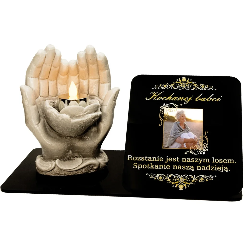 ZNICZ LED STATUETKA ZE ZDJĘCIEM CMENTARZ GRÓB dla mamy taty BABCI DZIADKA