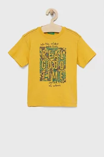 Koszulki dla dziewczynek - Benetton United Colors of t-shirt bawełniany dziecięcy kolor żółty z nadrukiem - grafika 1