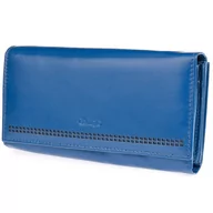 Portfele - Dwustronny portfel damski skórzany ciemnoniebieski - miniaturka - grafika 1