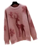 Swetry damskie - Sweter Świąteczny Renifer : Kolor - Czerwony - miniaturka - grafika 1