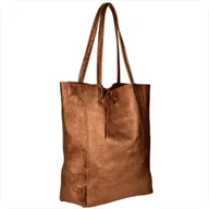 Torebki damskie - Torebka skórzana lekka shopper brąz miedź - miniaturka - grafika 1