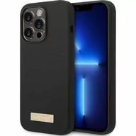 Etui i futerały do telefonów - Guess Etui 4G Silicone Logo Plate MagSafe do iPhone 14 Pro Max czarne - miniaturka - grafika 1