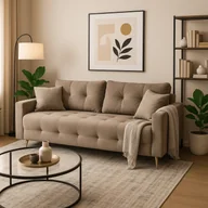 Sofy i kanapy - Sofa z Funkcją Spania SEUL Rozkładana Dwuosobowa Welurowa Beżowa Nowoczesna do Salonu - miniaturka - grafika 1