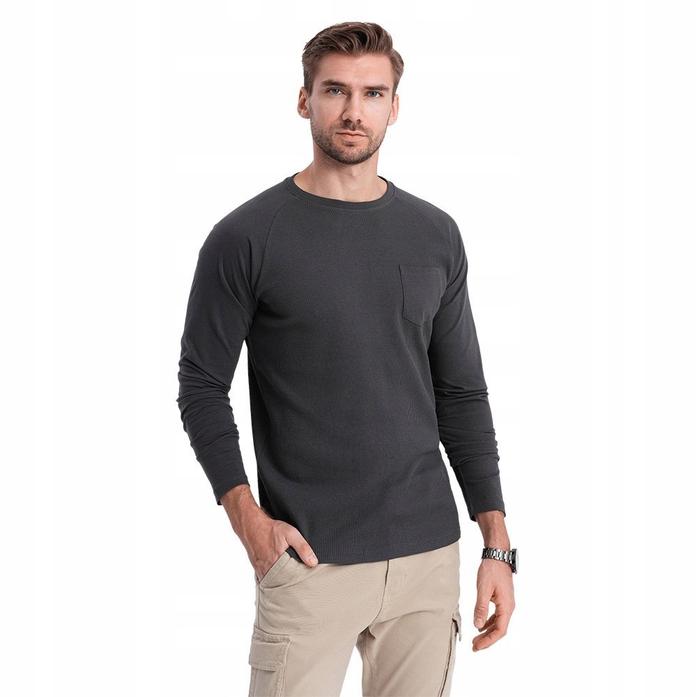Longsleeve męski o strukturze wafla grafitowy Ombre V5 OM-LSCL-0109 r. S