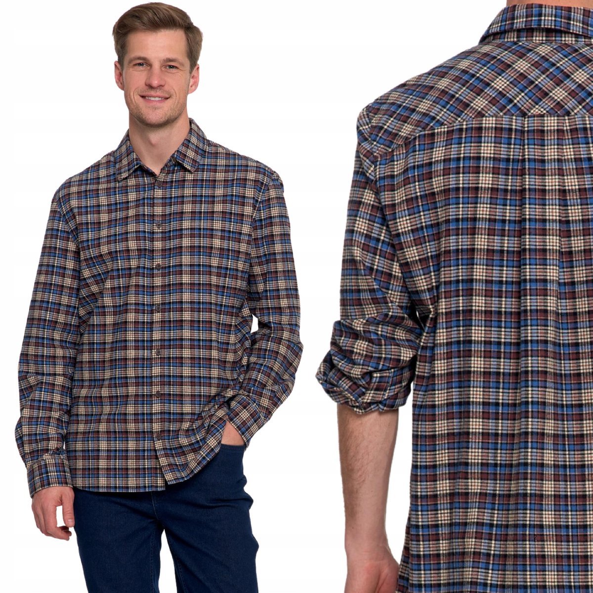 Stylowa Koszula Męska Flanelowa W Kratę 100% Bawełna Długi Rękaw Moraj 2Xl Patt 2