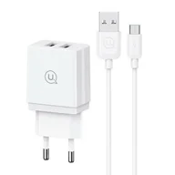 Ładowarki do telefonów - USAMS Ład. siec. 2xUSB-A + kabel Micro/USB-A Fast Charging biały/white series HC HCXLTZ02 - miniaturka - grafika 1