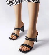 Półbuty damskie - Czarne eleganckie klapki na słupku Chicoine-38 - miniaturka - grafika 1