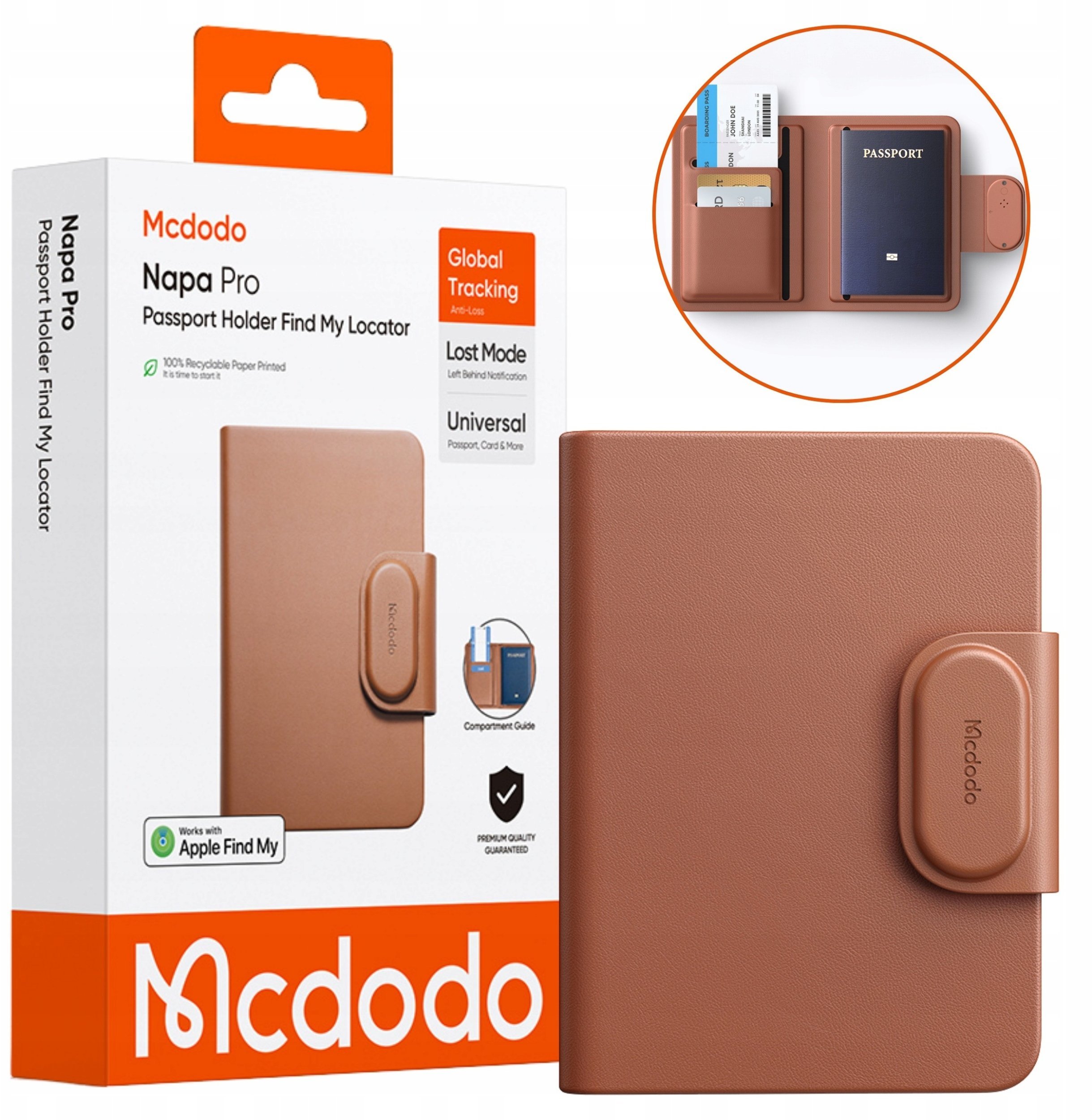 Mcdodo MCDODO ETUI NA PASZPORT DOKUMENTY KARTY LOKALIZATOR GPS APPLE FIND MY SKÓRA