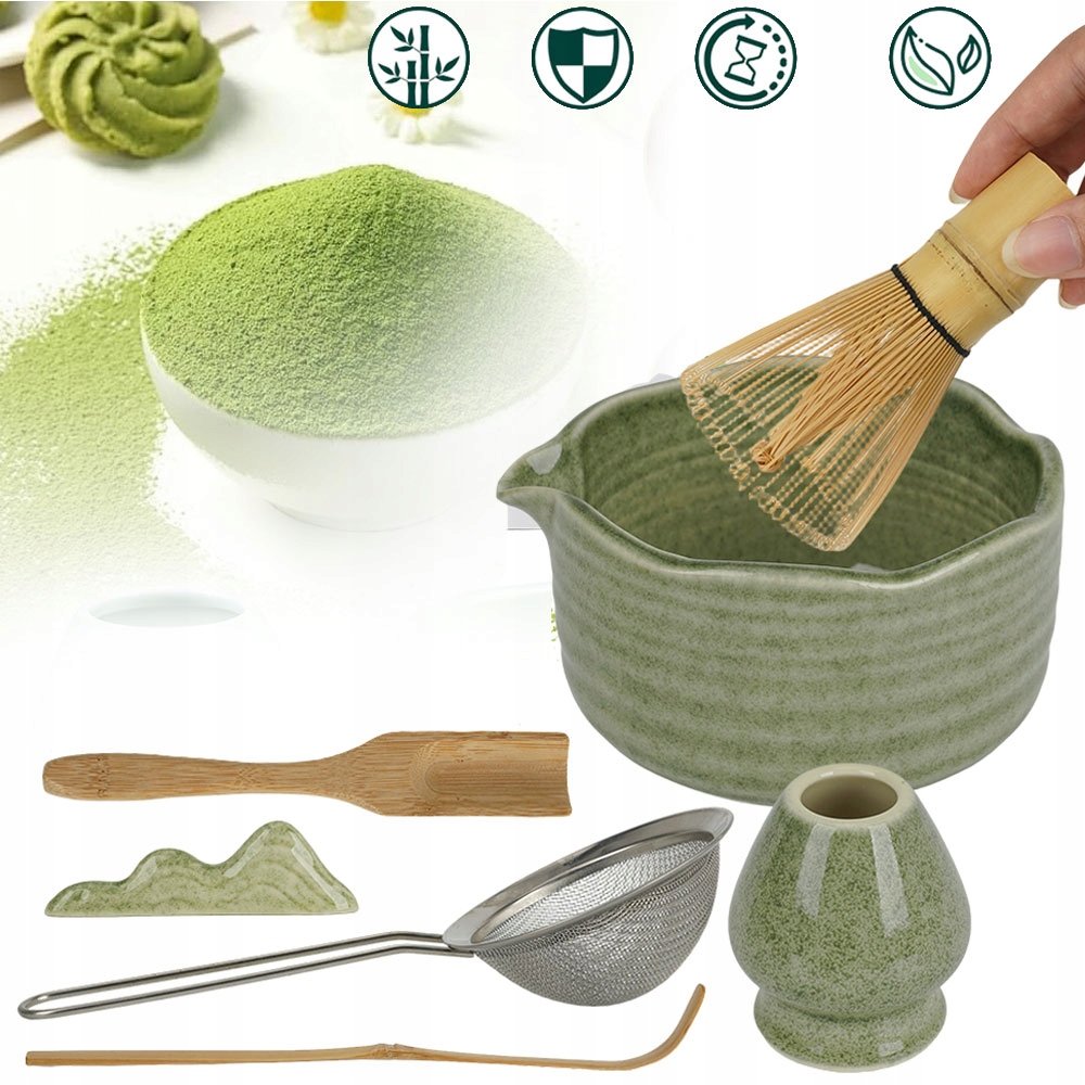 Zestaw Prezentowy Do Herbaty Matcha Czarka Miotełka Podstawka Łyżeczka