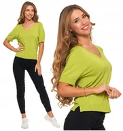 Swetry damskie - Bluzka Damska Sweter Wiskozowy z Krótkim Rękawem Dekolt w Serek MORAJ M - miniaturka - grafika 1