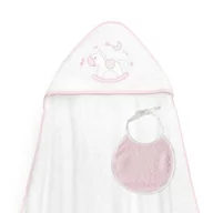 Okrycia kąpielowe dla dzieci - Okrycie kąpielowe 100x100 Caballito biały różowy ręcznik z kapturkiem + śliniaczek - miniaturka - grafika 1