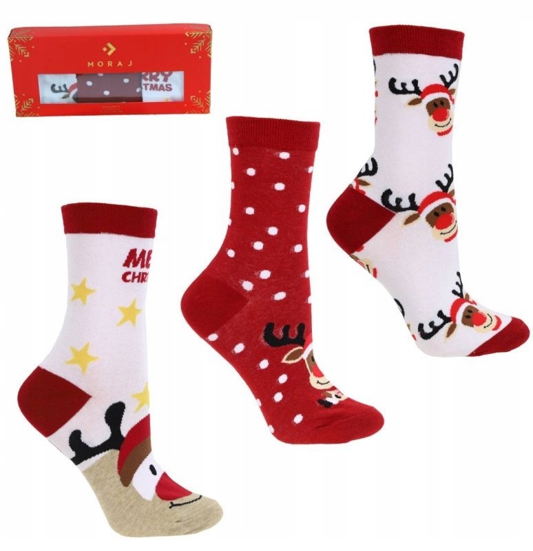 SKARPETY ŚWIĄTECZNE DAMSKIE SKARPETKI NA ŚWIĘTA PREZENT 3 PARY MORAJ 35-38