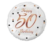 Balony i akcesoria - Balon foliowy Happy 50 Birthday, biały, nadruk różowo-złoty, 18' - miniaturka - grafika 1