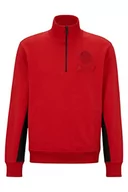 Bluzy męskie - BOSS Męska bluza Zerace z bawełny Terry z zamkiem błyskawicznym na kołnierzu i detalami w stylu wyścigowym, czerwony, S - miniaturka - grafika 1