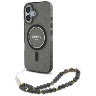 Etui GUESS IML Glitter With Pearl Strap MagSafe do Apple iPhone 16 Czarny | Bezpłatny transport - Etui i futerały do telefonów - miniaturka - grafika 1